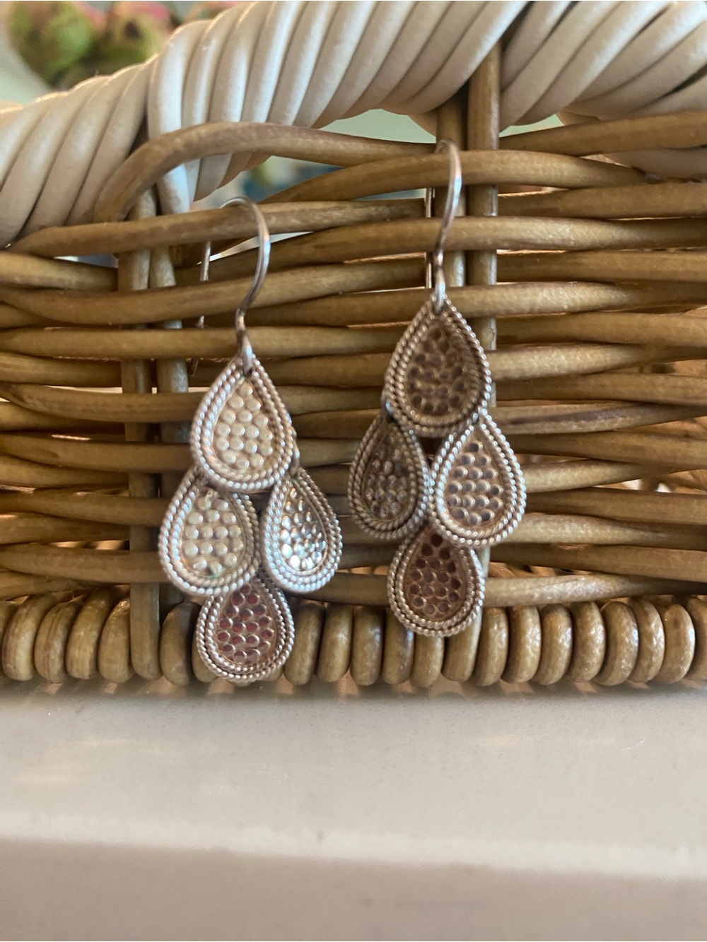 Anna Beck Sterling Silver Textured Teardrop Dangle Earrings